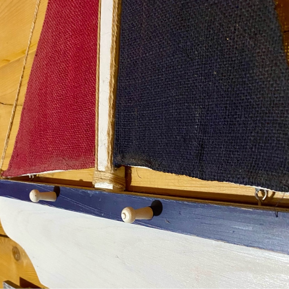 Wood & Canvas Sailboat Wall Decor with Pegs - Picture 3 of 6